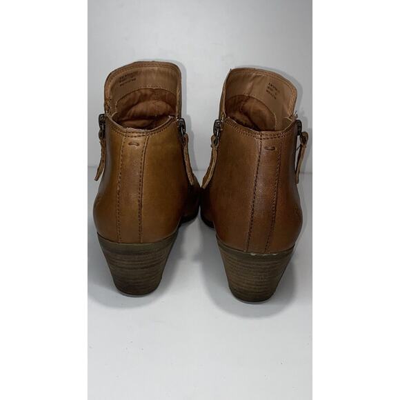 FRYE Judith Cognac Leather Zip Block Heels Ankle Booties - Picture 7 of 16